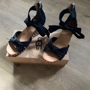 Ugg Yarrow Canvas Suede Ankle Wrap Espadrille Wedge Sandals